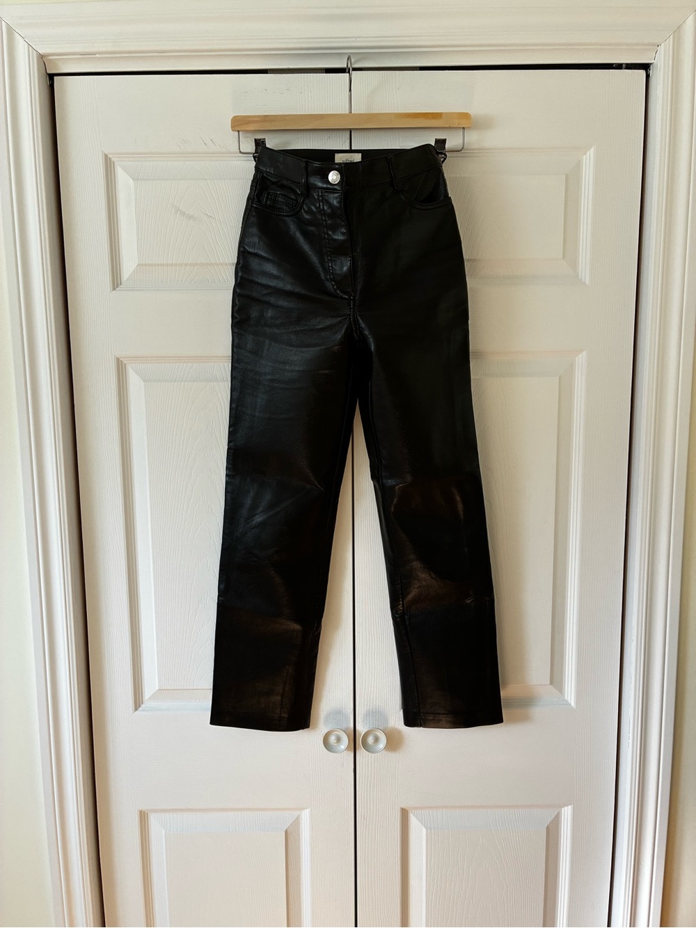 Aritzia Wilfred faux leather cropped (or Petite) flare leg pants